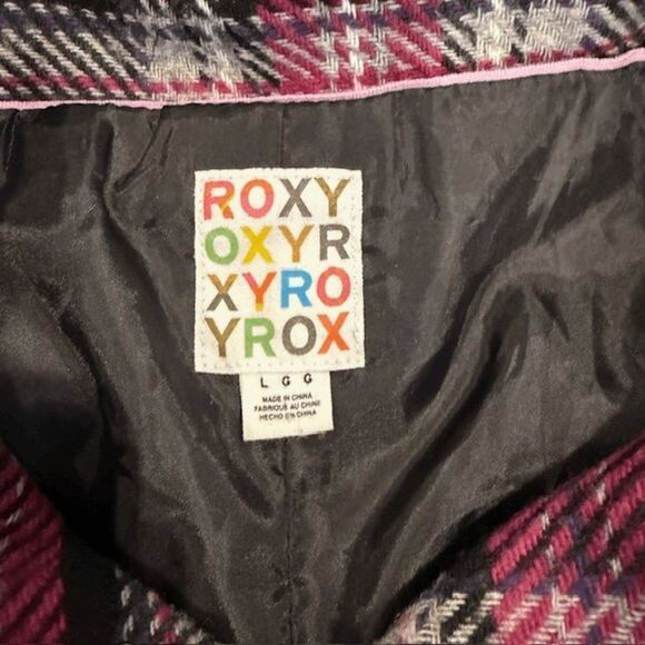 ROXY Wool Blend Pink Black Plaid Peacoat Hidden Button Collared Size Large - Picture 8 of 15